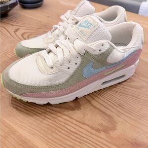 Nike Air Max Cream, Pink, and Blue Sneakers